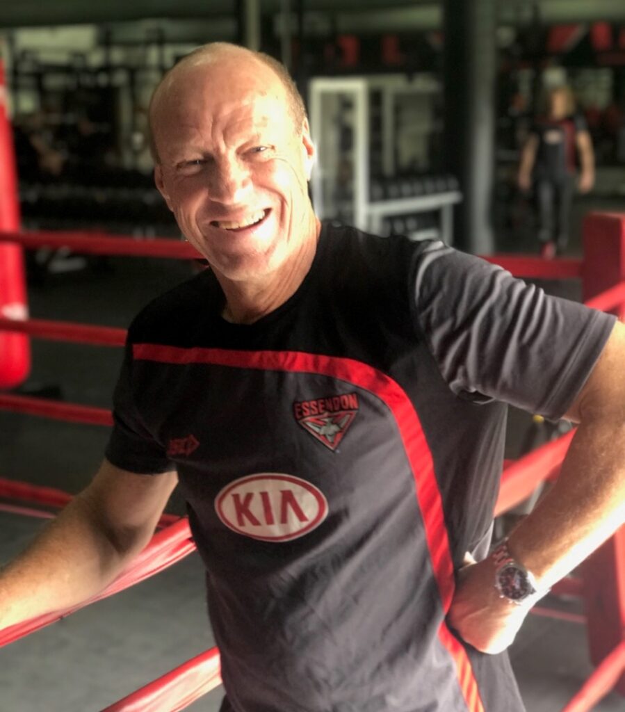 Smiling boxing with Essendon football club